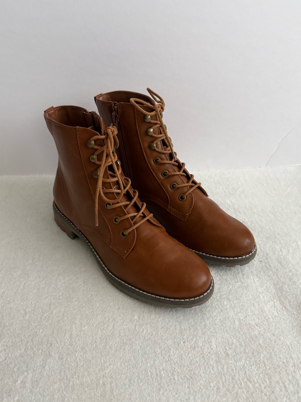 Lace Up Combat Ankle Boots Women’s 8.5 Cognac Brown Grunge